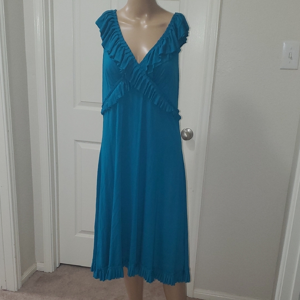 Cynthia Rowley 1x Embellished Ruffle Trim A Line Jersey Knit Slip On Dress